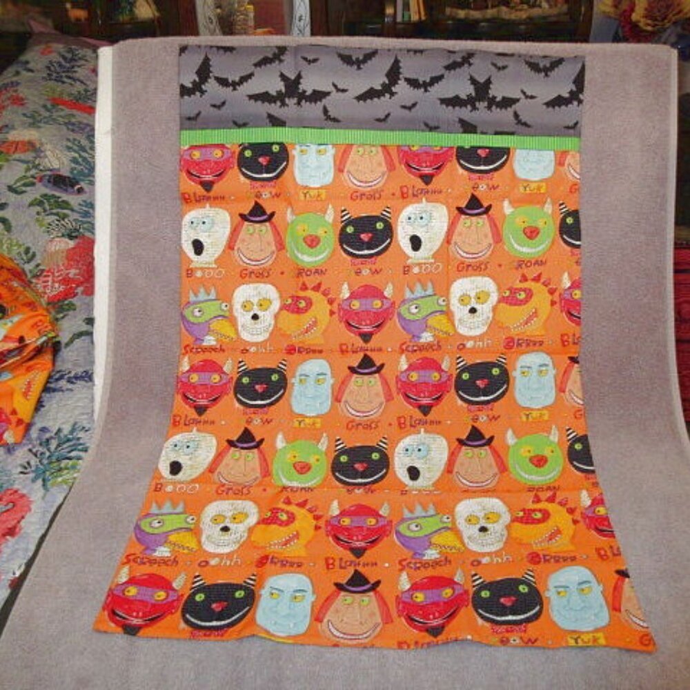 Vtg Handmade Halloween Pillowcase Queen Size Cotton Trick Or Treat Bag Cat Ghost